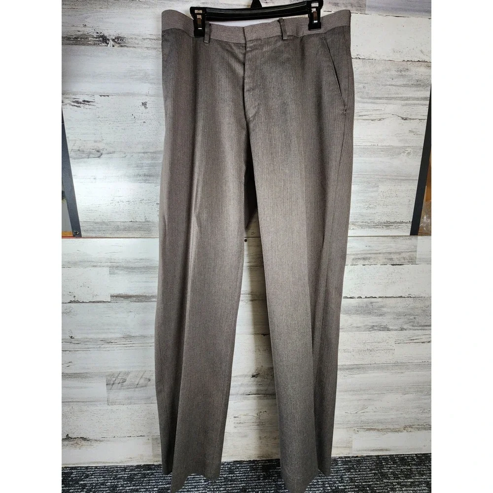 Banana Republic Dress Pants Men 34x32 Brown Herringbone Tailored Flat Front